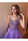 A-Line Lace Tulle Long Prom Dress With Beadings, Evening Dress  SJ211141