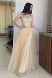 A Line Champagne Lace Long Prom Dress, Evening Dress SJ211168