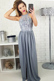 A-Line Jewel Floor-Length Grey Chiffon Prom Dress with Lace PDA595 | ballgownbridal