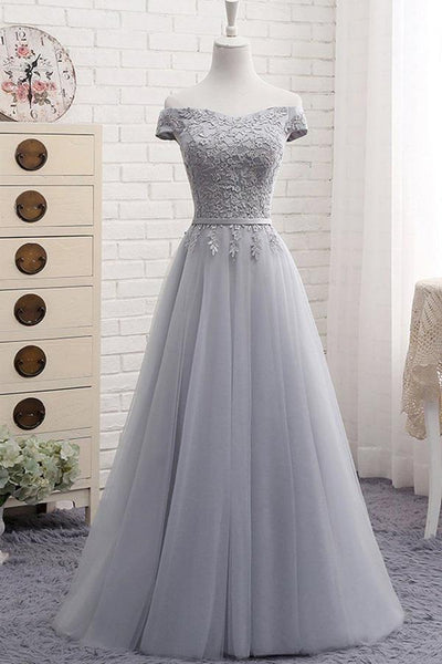 A-Line Sweetheart Off The Shoulder Tulle Long Prom Dress, Evening Dress SJ211117