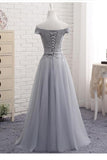 A-Line Sweetheart Off The Shoulder Tulle Long Prom Dress, Evening Dress SJ211117
