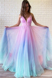 A Line Spagheeti Straps Gradient Chiffon Long Prom Dresses Floor Length Prom Dress PDA563 | ballgownbirdal