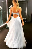 A-Line Sparkly Backless Spaghetti Straps Floor Length Prom Dresses SJ211048
