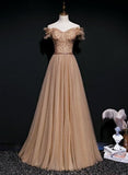 A-Line Tulle Lace Long Prom With Beading, Evening Dress SJ211012