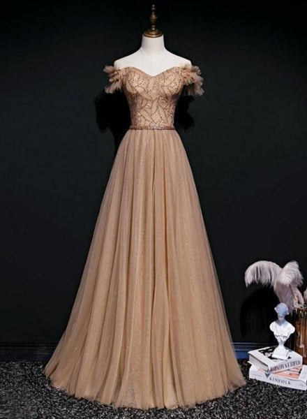 A-Line Tulle Lace Long Prom With Beading, Evening Dress SJ211012