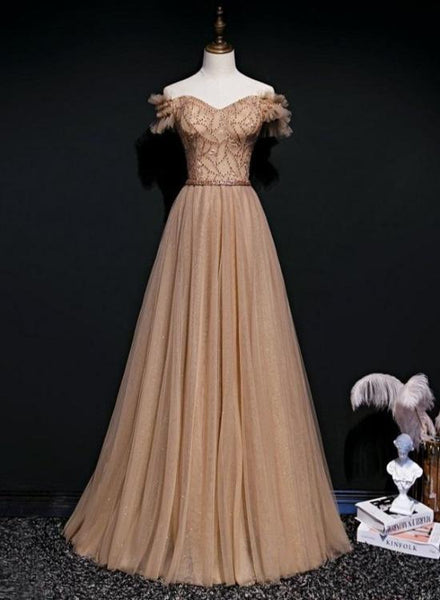 A-Line Tulle Lace Long Prom With Beading, Evening Dress SJ211012