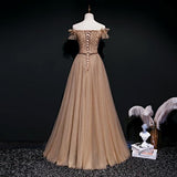 A-Line Tulle Lace Long Prom With Beading, Evening Dress SJ211012