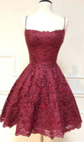 A-Line Burgundy Lace Homecoming Dress Short Prom Dress MT3301
