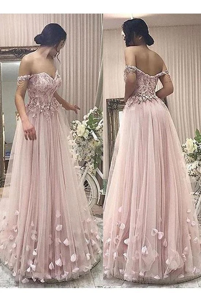 A-Line Off-The-Shoulder Long Prom Dress With Lace, Evening Dress SJ211153