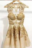 A-line Scoop Gold Short Prom Dress, Homecoming Dress with Open Back SJ211001