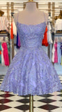 A-line Spaghetti Straps Lace Appliques Short Prom Dress, Homecoing Dress SJ210912