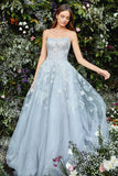 Blue Sweetheart Embroidered and Tulle Ball Gown Prom Dress OX2085