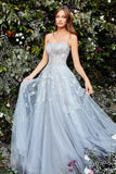 Blue Sweetheart Embroidered and Tulle Ball Gown Prom Dress OX2085