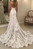 Backless High Neck Long Lace Wedding Dresses With Chapel Train SJ210905