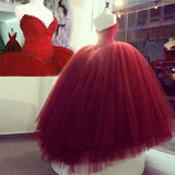 Sweetheart Red Ball Gown Long Prom Dress With Beadings, Evening Dress SJ211144