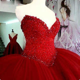 Sweetheart Red Ball Gown Long Prom Dress With Beadings, Evening Dress SJ211144