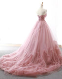 Ball Gown Prom Dresses Sweetheart Sweep Train Dusty Pink Long Fairy Prom Dress PDA570 | ballgownbridal