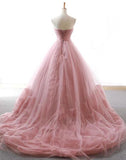 Ball Gown Prom Dresses Sweetheart Sweep Train Dusty Pink Long Fairy Prom Dress PDA570 | ballgownbridal