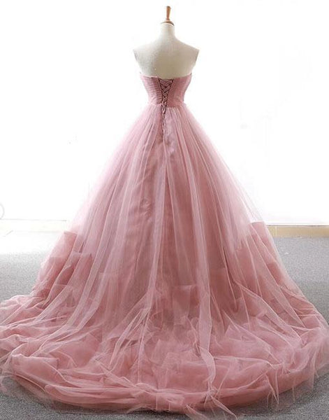 Ball Gown Prom Dresses Sweetheart Sweep Train Dusty Pink Long Fairy Prom Dress PDA570 | ballgownbridal