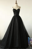 Ball Gown Spaghetti Straps Black Tulle Prom Dress Long Brush/Sweep Train Prom Dress PDA572   | ballgownbridal