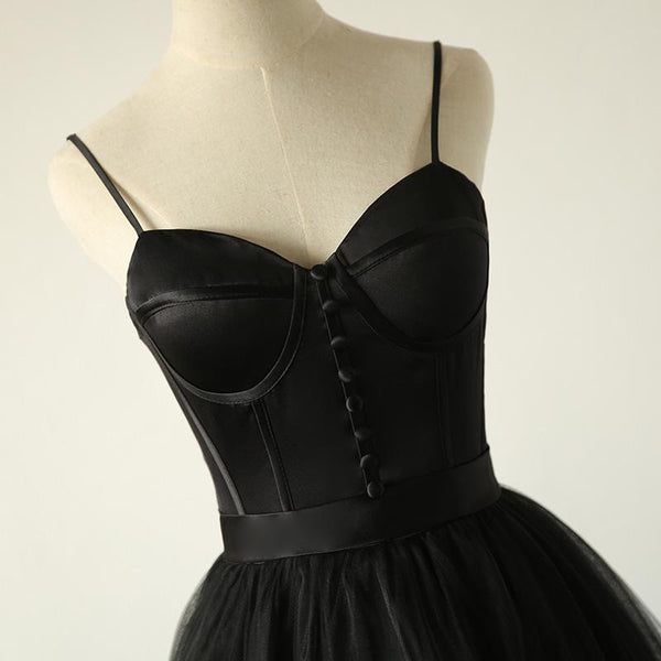 Ball Gown Spaghetti Straps Black Tulle Prom Dress Long Brush/Sweep Train Prom Dress PDA572   | ballgownbridal