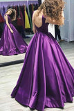 Ball Gown V-Neck Sweep Train Satin Sleeveless Long Backless Prom Dress SJ211119