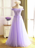 Beautiful A-Line Lavender Tulle Off-The-Shoulder Prom Dress, Evening Dress SJ211041