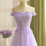 Beautiful A-Line Lavender Tulle Off-The-Shoulder Prom Dress, Evening Dress SJ211041