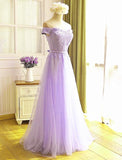 Beautiful A-Line Lavender Tulle Off-The-Shoulder Prom Dress, Evening Dress SJ211041