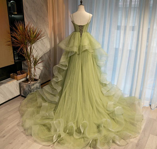 Ball Gown Light Green Tulle Sweetheart Long Prom Dress SJ211043