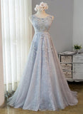 Beautiful Light Grey Tulle Backless Long Prom Dress, Homecoming Dress SJ211042