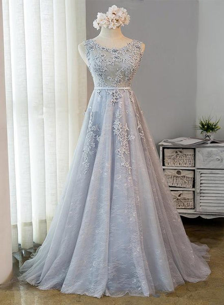 Beautiful Light Grey Tulle Backless Long Prom Dress, Homecoming Dress SJ211042