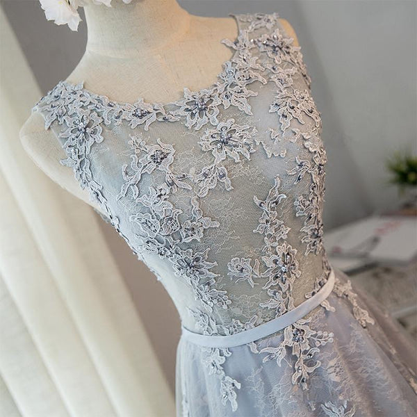 Beautiful Light Grey Tulle Backless Long Prom Dress, Homecoming Dress SJ211042