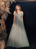 Shiny A-Line Sweetheart Tulle Long Prom Dress With Sequins, Evening Dresses SJ211128