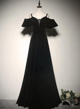 A-Line Black Off Shoulder Long Prom Dress, Evening Dress SJ211035