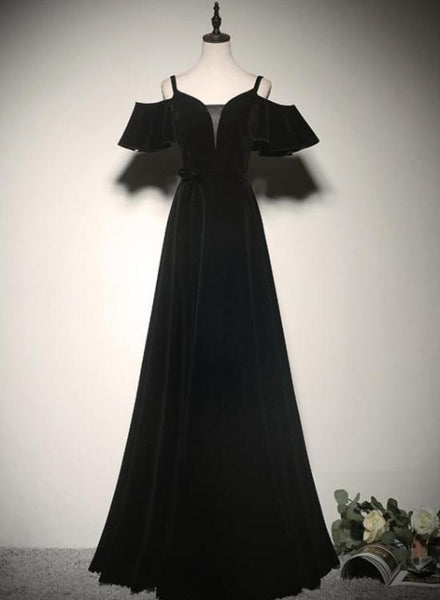 A-Line Black Off Shoulder Long Prom Dress, Evening Dress SJ211035