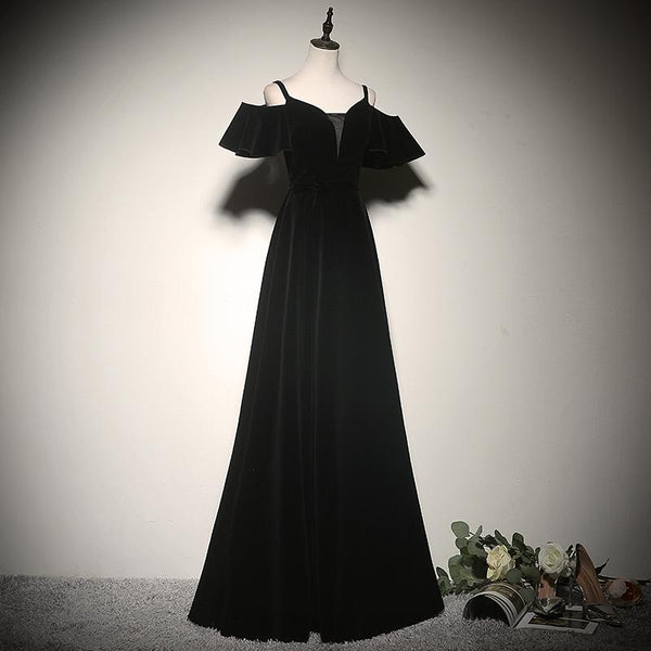 A-Line Black Off Shoulder Long Prom Dress, Evening Dress SJ211035