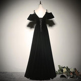 A-Line Black Off Shoulder Long Prom Dress, Evening Dress SJ211035