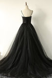 Black Tulle A-Line Spaghetti Straps Long Prom Dress SJ211075