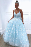 Blue Exquistie Lace Appliques Tulle A-Line Long Prom Dress PDA567 | ballgownbridal