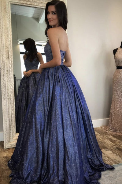 A-Line Blue Stain Sleeveless Long Prom Dress, Evening Dress SJ211109