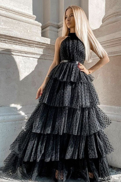 A-Line Tulle Long Prom Dress With Ruffles, Evening Gown SJ211071