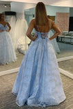 A-Line Tulle V-Neck Long Prom Dress With Sequins, Evening Dress SJ211103