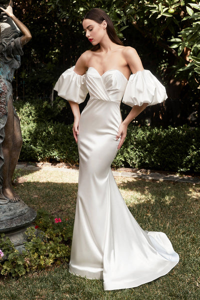 White Puff Sleeve Sweetheart Mermaid Bridal Dress QL5683