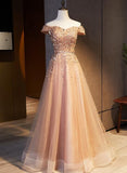 A-Line Off The Shoulder Sweetheart Beaded Long Prom Dress With Sequins, Evening Dress SJ211130