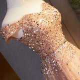 A-Line Off The Shoulder Sweetheart Beaded Long Prom Dress With Sequins, Evening Dress SJ211130