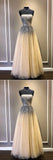 Champagne Tulle Strapless Sequins Long Prom Dress PDA549 | ballgownbridal