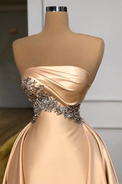 A-line Champagne Strapless Beading Overskirt Long Prom Dress PC3710