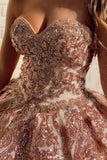 Champagne Sweetheart Tulle Sequin Beading Long Prom Gown Dress EC7921