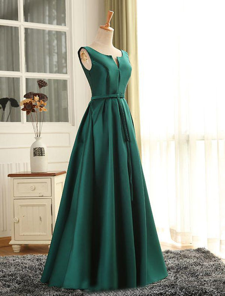 Cheap Prom Dresses Sexy Scoop Dark Green Satin Long Prom Dress/Evening Dress PDA577 | ballgownbridal
